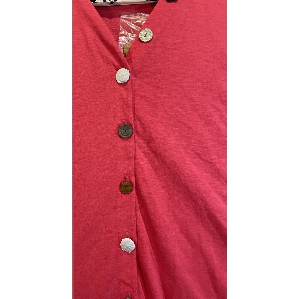 Soft Surroundings Pink Solid Button Up Sleeveless V-Neck Shirt, M